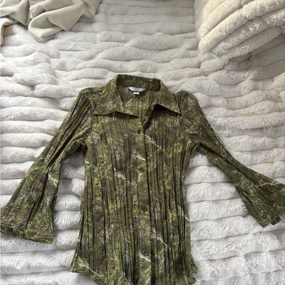 Christopher & Banks Green Patterned Button-Down Shirt
